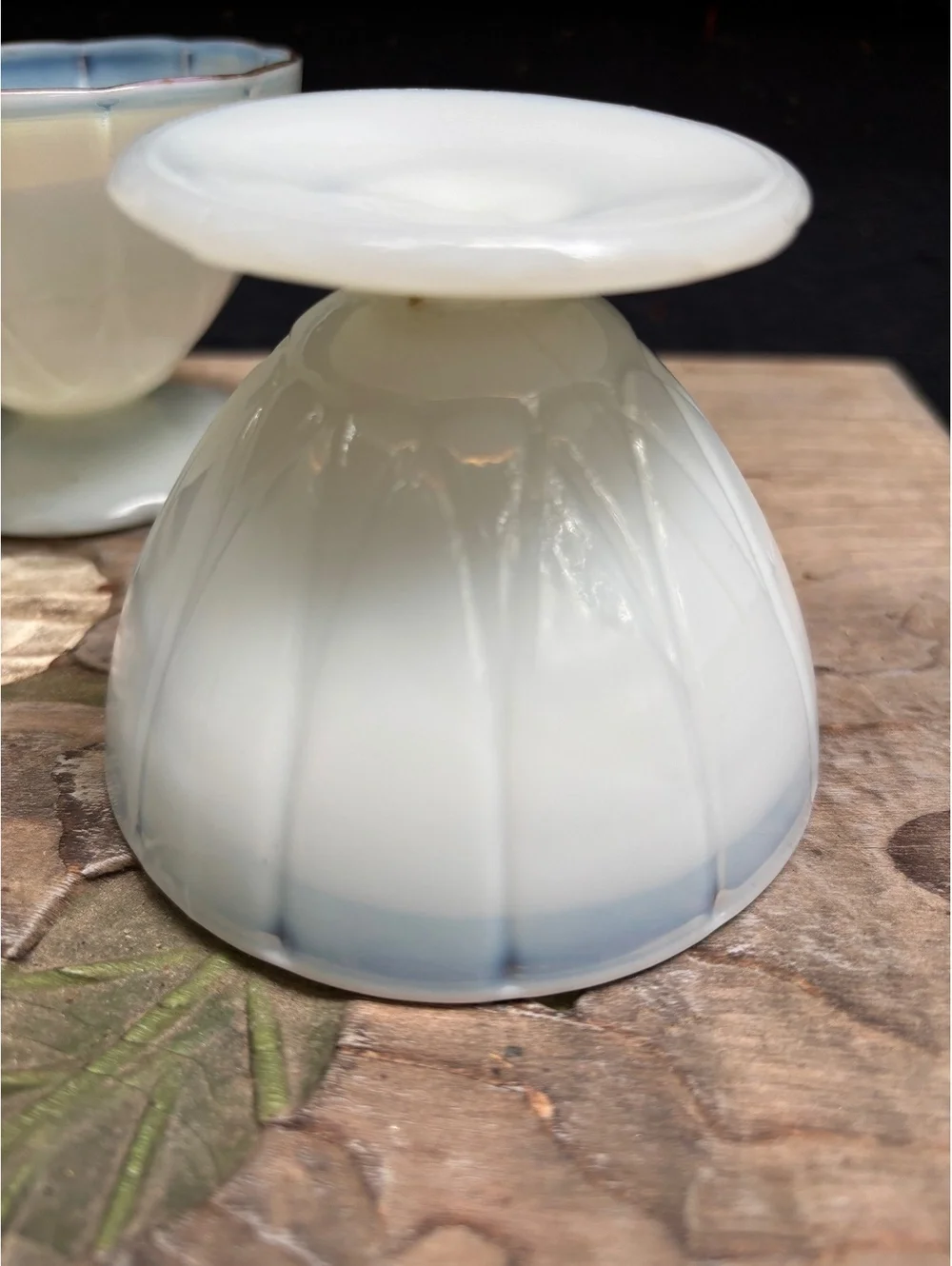 Vintage Opalescent Footed Dessert Bowls Set of 4, Gold Rim, Mid Century